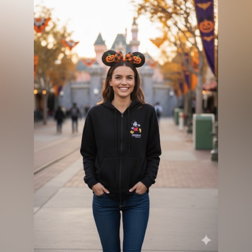 Disney Mickey Mouse Disneyland Resort Black Zip-Up Hoodie Jacket - Size M